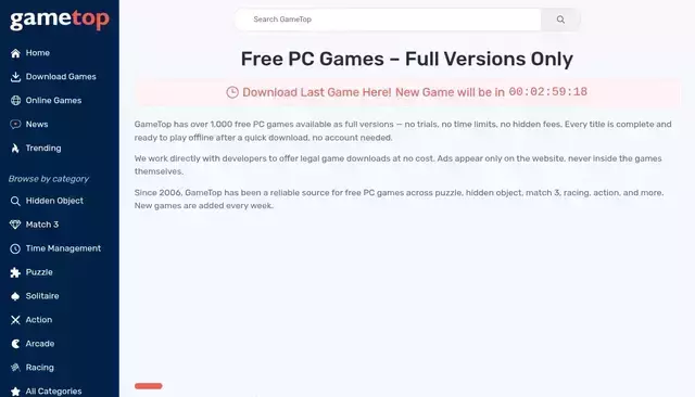 gametop.com homepage screenshot