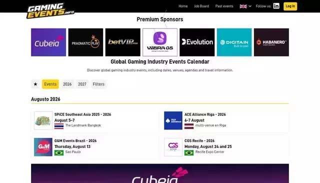 gamingevents.info homepage screenshot