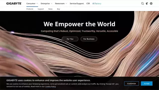gigabyte.com homepage screenshot