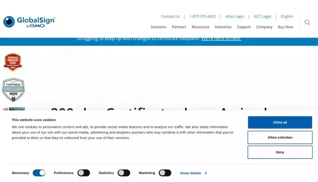 globalsign.com homepage screenshot
