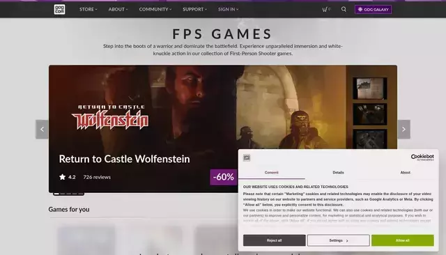 gog.com homepage screenshot