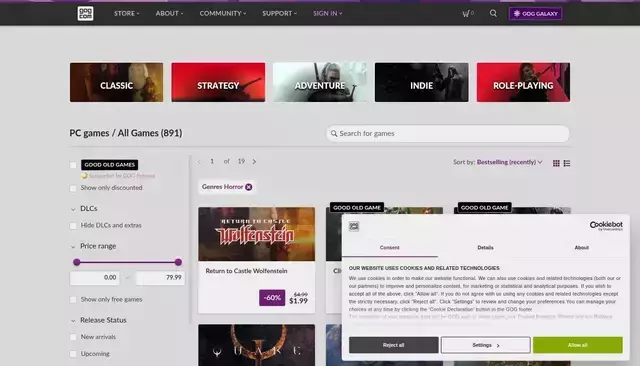gog.com homepage screenshot