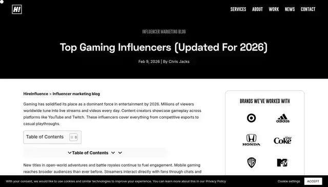 hireinfluence.com homepage screenshot