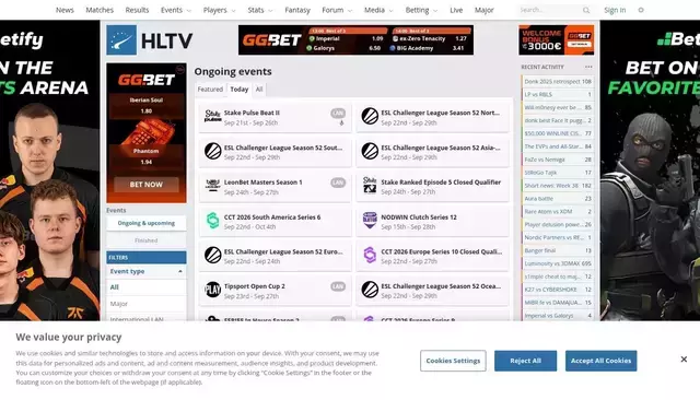 hltv.org homepage screenshot