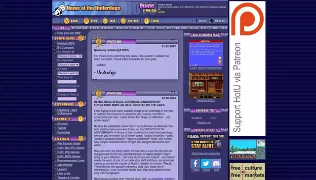 homeoftheunderdogs.net homepage screenshot
