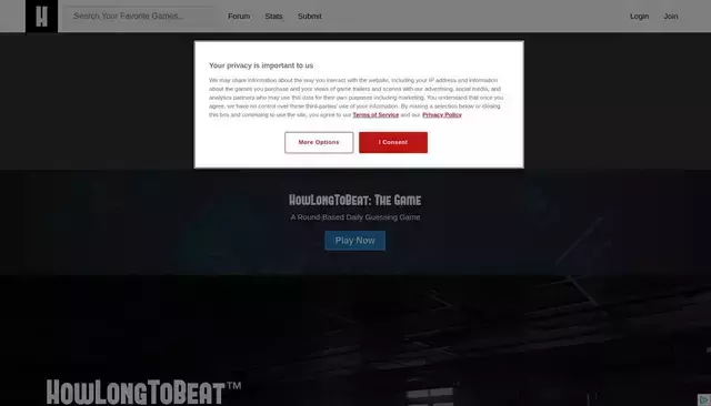 howlongtobeat.com homepage screenshot