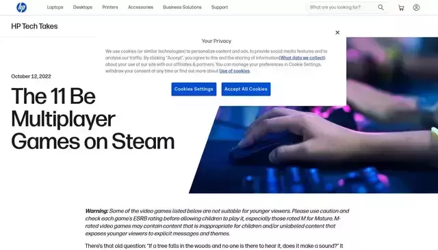 hp.com homepage screenshot