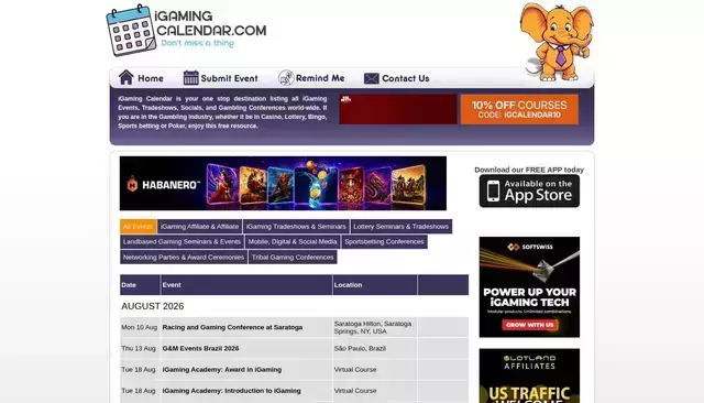 igamingcalendar.com homepage screenshot