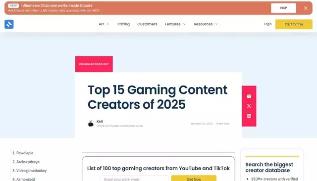 influencers.club homepage screenshot