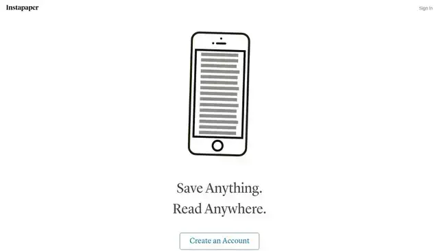 instapaper.com homepage screenshot