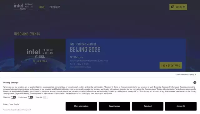 intelextrememasters.com homepage screenshot