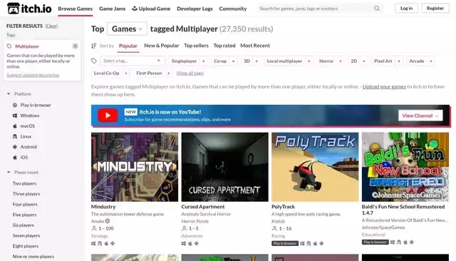 itch.io homepage screenshot