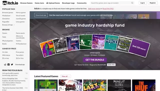itch.io homepage screenshot