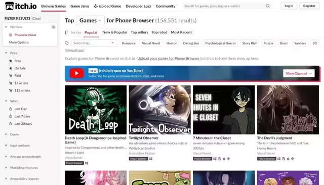 itch.io homepage screenshot