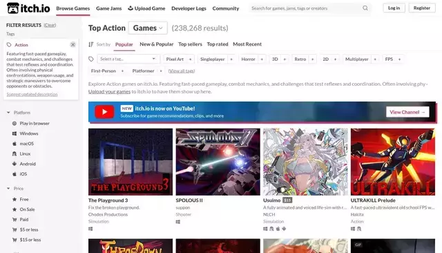 itch.io homepage screenshot