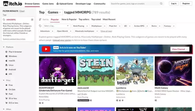 itch.io homepage screenshot