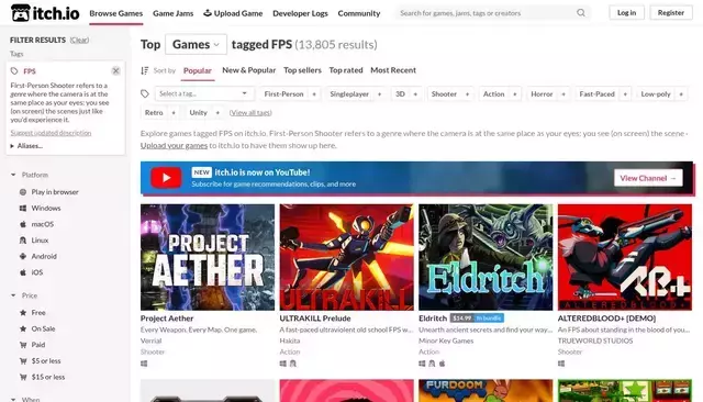 itch.io homepage screenshot