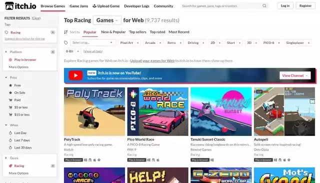itch.io homepage screenshot