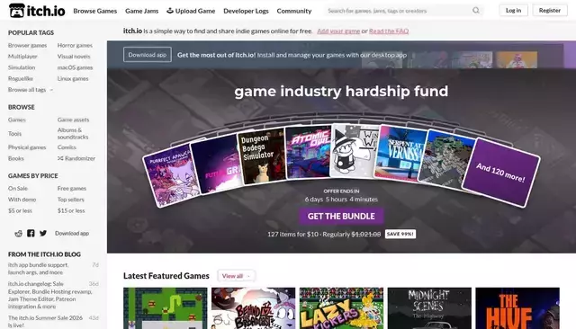 itch.io homepage screenshot