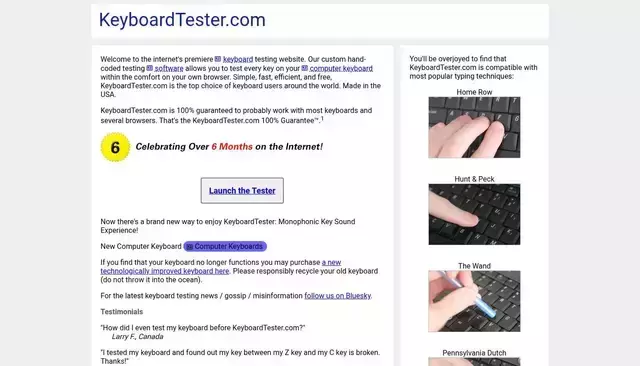 keyboardtester.com homepage screenshot