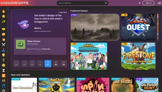 kongregate.com homepage screenshot