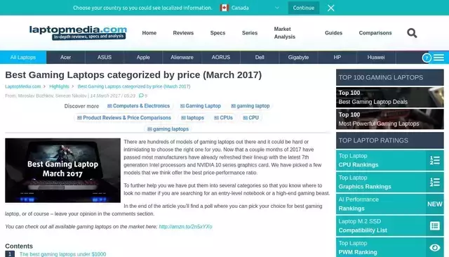 laptopmedia.com homepage screenshot
