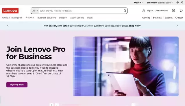 lenovo.com homepage screenshot