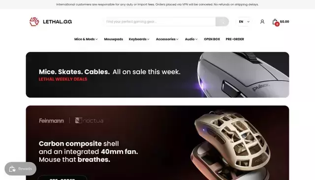 lethalgaminggear.com homepage screenshot