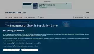 Springer The Emergence of Chaos in Population Game Dynamics Induced by Comparisons | Dynamic Games and Applications | Springer Nature Link