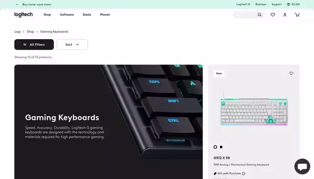 logitech.com homepage screenshot