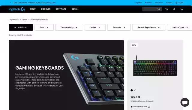 logitechg.com homepage screenshot