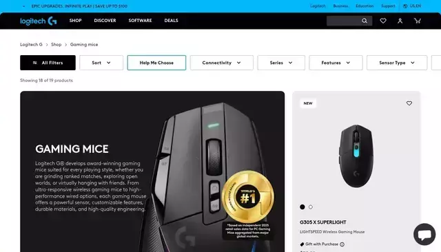 logitechg.com homepage screenshot