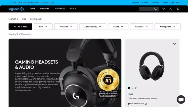 logitechg.com homepage screenshot