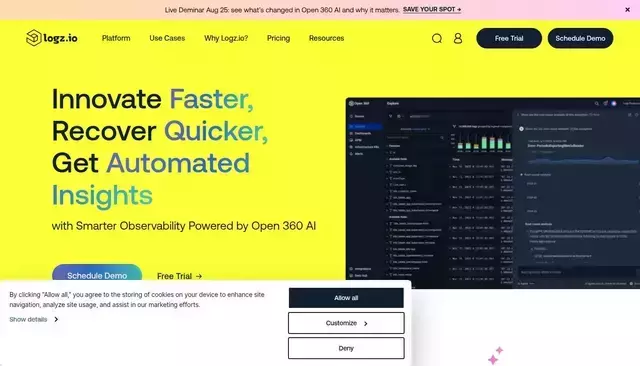 logz.io homepage screenshot