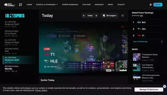 lolesports.com homepage screenshot