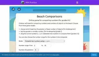 Math Mammoth Beach Comparisons - Online game for comparing numbers for grades K-2