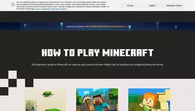 minecraft.net homepage screenshot