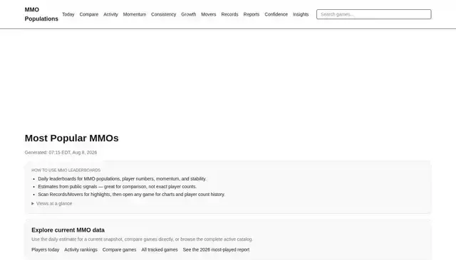 mmo-population.com homepage screenshot