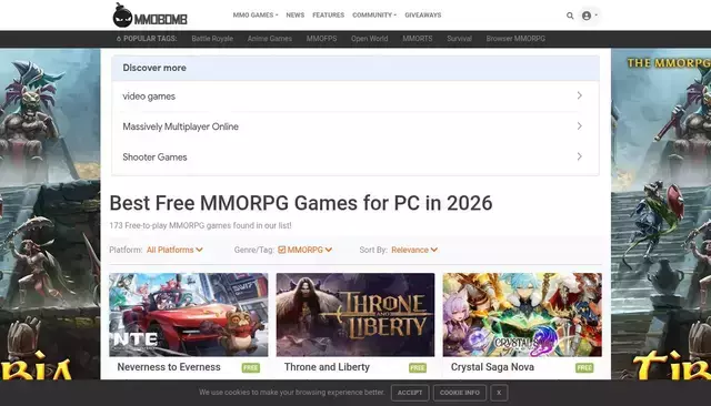 mmobomb.com homepage screenshot