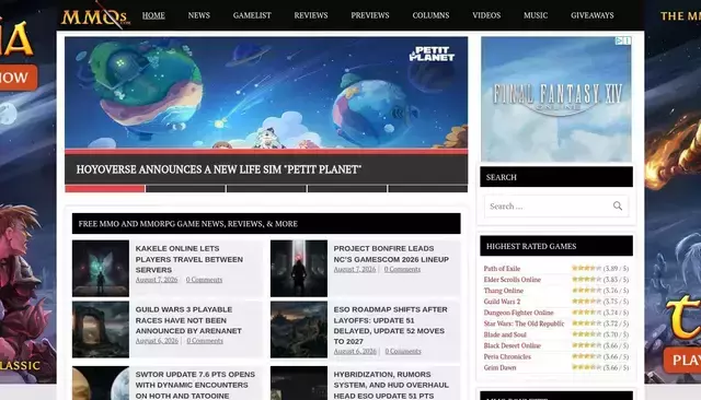 mmos.com homepage screenshot