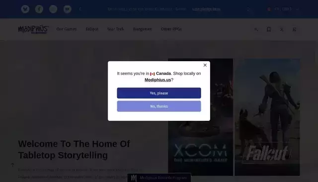 modiphius.net homepage screenshot