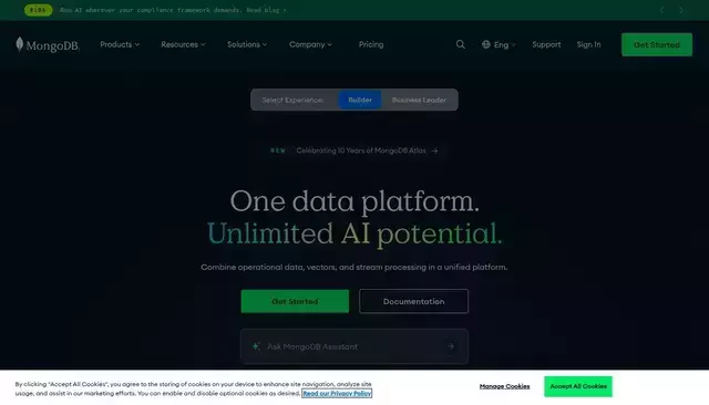 mongodb.com homepage screenshot