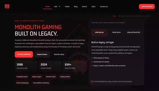 monolithgaming.org homepage screenshot