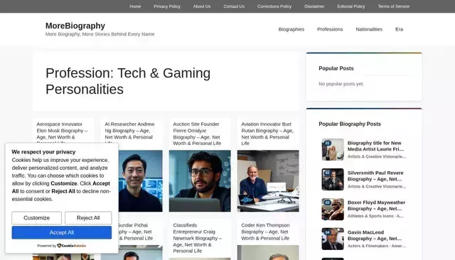 morebiography.com homepage screenshot
