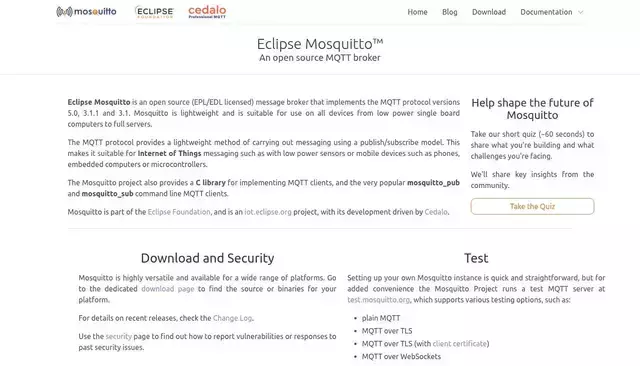 mosquitto.org homepage screenshot