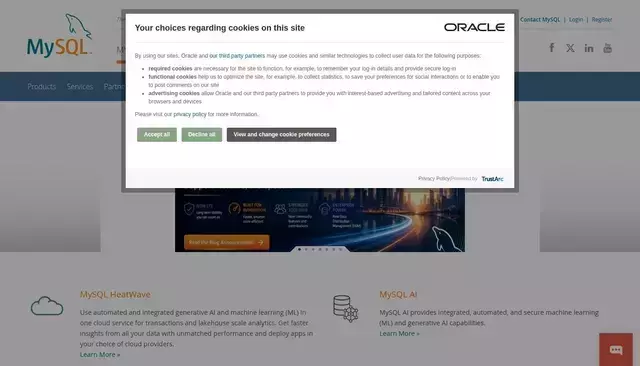 mysql.com homepage screenshot