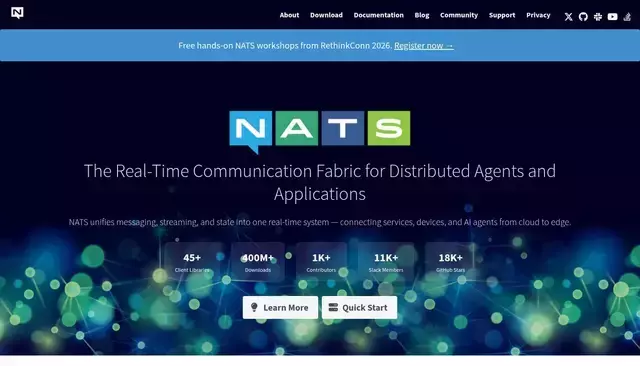 nats.io homepage screenshot
