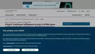 Nature Players’ continuous willingness to play in MOBA game ranking mode: through the lens of self-determination theory and social comparison theory | Humanities and Social Sciences Communications