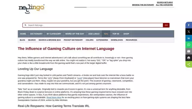 netlingo.com homepage screenshot