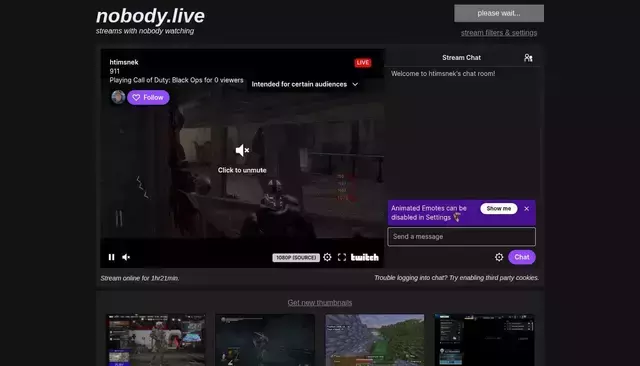 nobody.live homepage screenshot